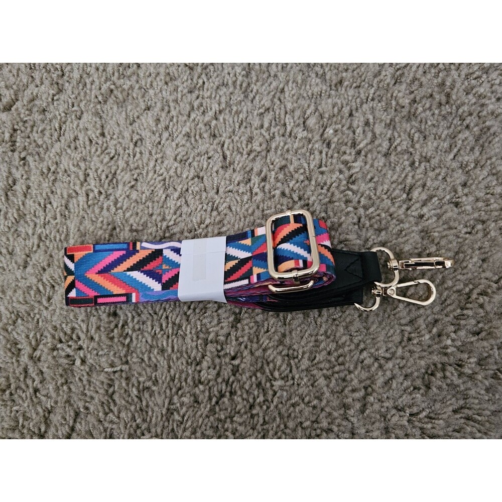 Colorful Tribal Geometric Woven Purse Strap Adjustable Wide Shoulder Strap Gold